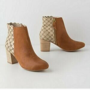 Anthropologie Miss Albright ankle two tone heeled boots with laser cut back.
